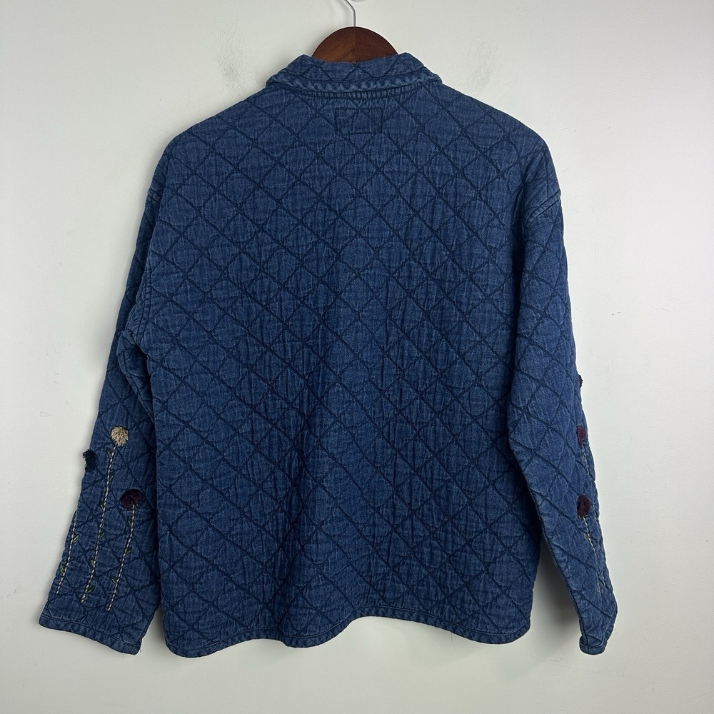 Vintage Quilted Denim Jacket Womens Small Blue Floral‎ Embroidered 90s Buttons - Picture 5 of 8